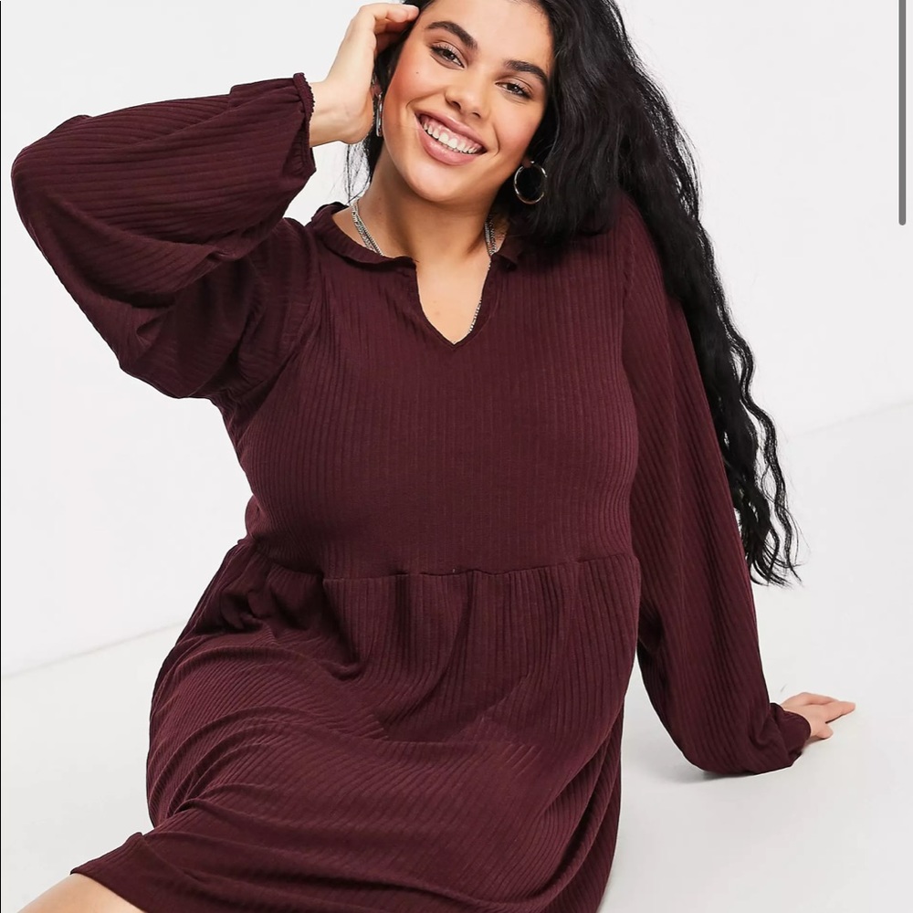 Yours ribbed peplum midi dress in
berry. Size 16
